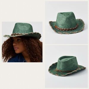 Urban Outfitters Distressed Faux Suede Cowboy Hat Turquoise Green Boho Western